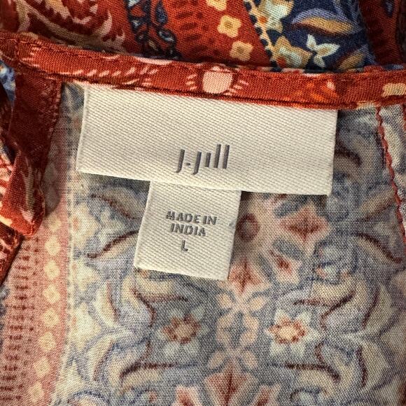 J Jill Large Top Floral 3/4 Sleeves Tie Keyhole Round Neck Lightweight Multi - Picture 8 of 10